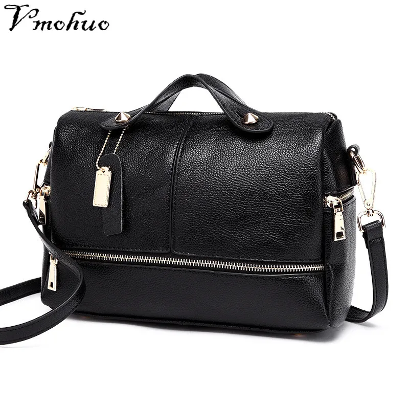 

VMOHUO Leather Ladies Handbags Larger Bucket Women Bags Solid Color Shoulder Bag Motorcycle Messenger Bag Top-Handle Bag
