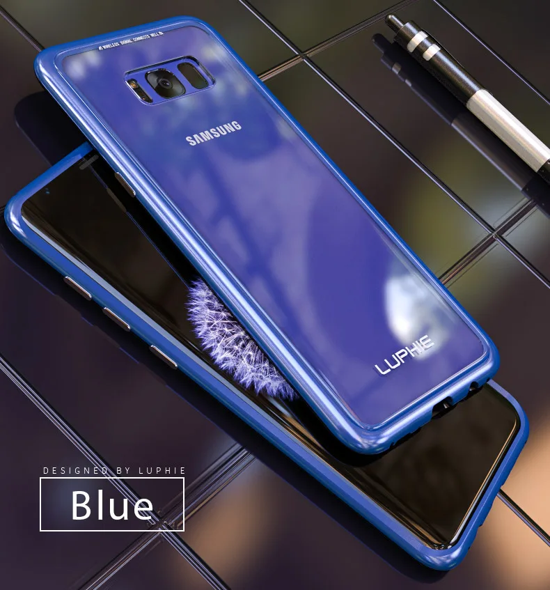 LUPHIE для samsung Galaxy S9 S8 Plus S7 Edge Note 8 Note 9 чехол абсолютно магнитный Алюминиевый металлический каркас закаленное стекло