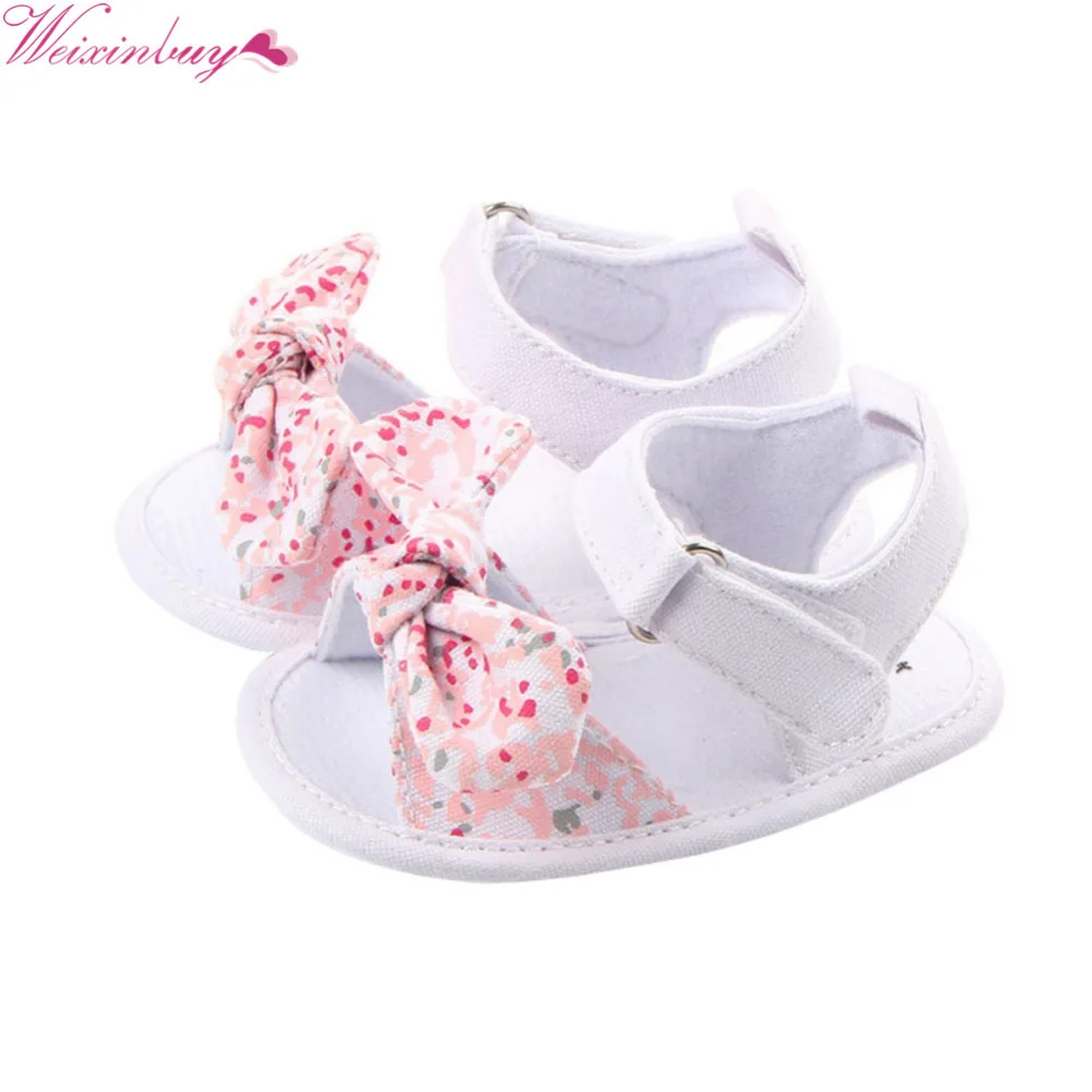 Girl Princess Big Bow Floral First Walkers Soft Soled Anti-Slip Kids Crib Bebe Footwear Sweet Summer Baby Shoes