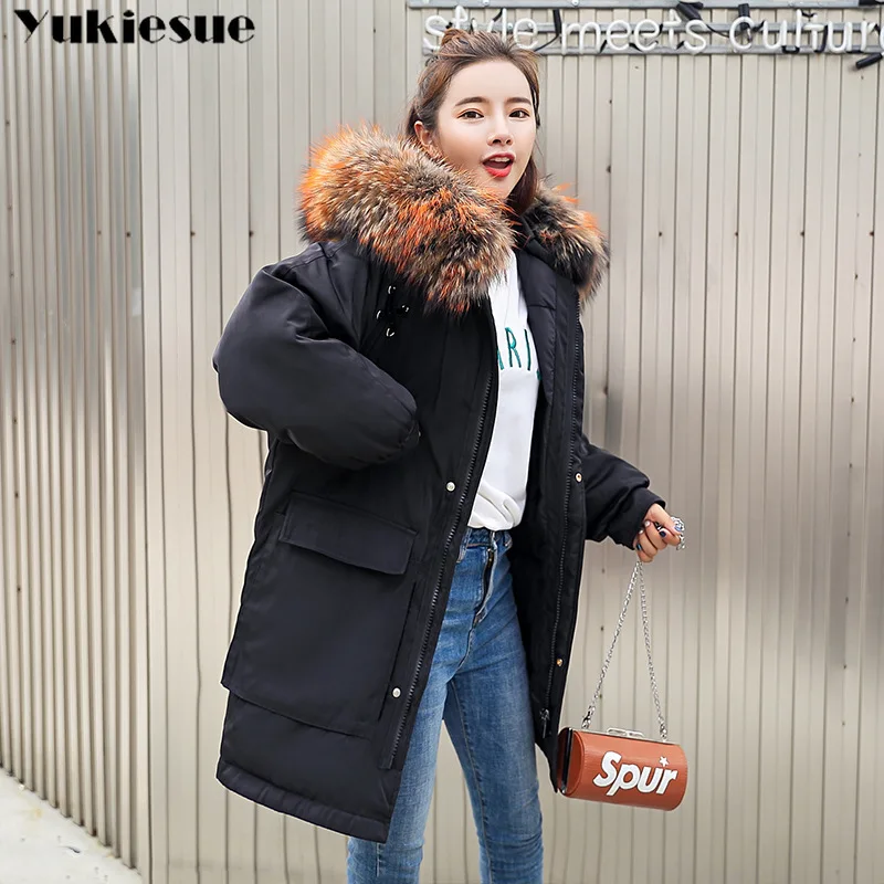 Parkas De Femmes Hiver Plus 2018 Long Femelle Black Green Fourrure Coton À Col Manteau Veste Capuchon Épais Mince Chaud Grand La Taille army Rembourré Parka EcRqROxp