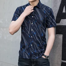 Летняя новая повседневная мужская Рубашка удобная модная деловая Мужская Роскошная мужские рубашки полосатая рубашка с коротким рукавом 7XL