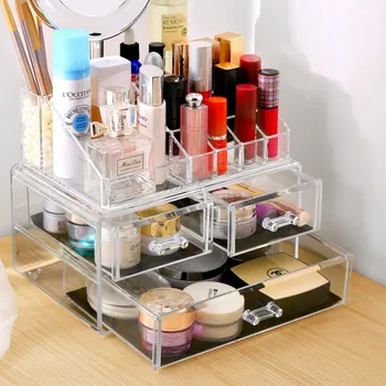 

A1 Cosmetic storage box with mirror transparent acrylic dresser lipstick skin care products desktop storage rack LU8311201