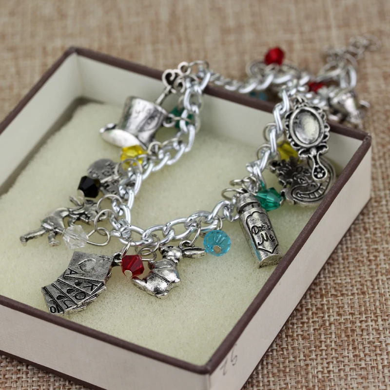 

High Quality Alice In Wonderland Charm Bracelet For Fashionable Women Movie Jewelry Thick chain exquisite design Bracelet