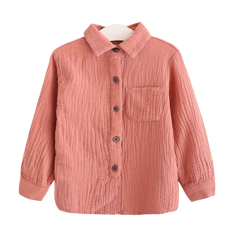 Новая льняная хлопковая рубашка для мальчиков и девочек весенне-Осенняя детская одежда кардиган с отложным воротником и пуговицами, Спортивная рубашка с длинными рукавами 2-7Y