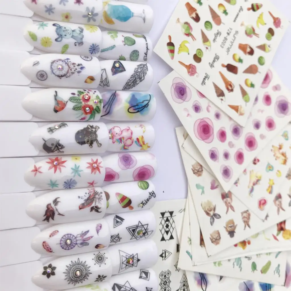 

1 PC Blooming Nail Sticker Flower/Ice cream Water Decals Peony Cute Animal Deer Wraps Sliders for Nail Art Decoration Manicure