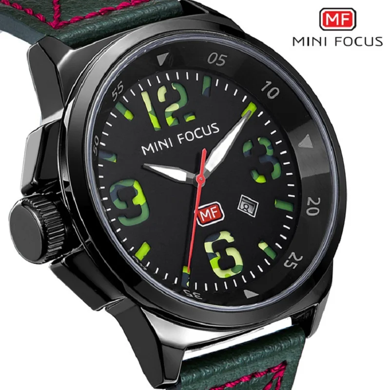 

mens quartz wristwatches genuine leather sports man watches 30m waterproof luminous calendar MINI FOCUS brand male clocks