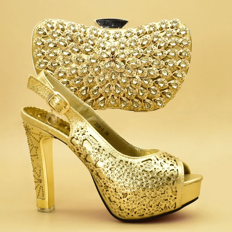 

Latest African Wedding Shoe and Bag Set Decorated with Rhinestone Nigerian Shoes and Matching Bags Luxury Women Shoes High Heels