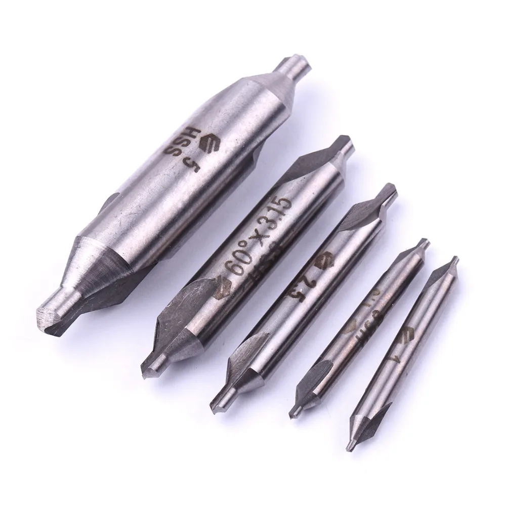 5Pcs/Set New HSS Center Drill Bit 2 Flute Shank diameter 3/4/6/8/12mm