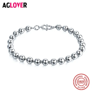 

Italy Polishing Craft 925 Sterling Silver 4/5/6mm Beads Charm Strand Bracelets Woman Fashion Brand Jewelry