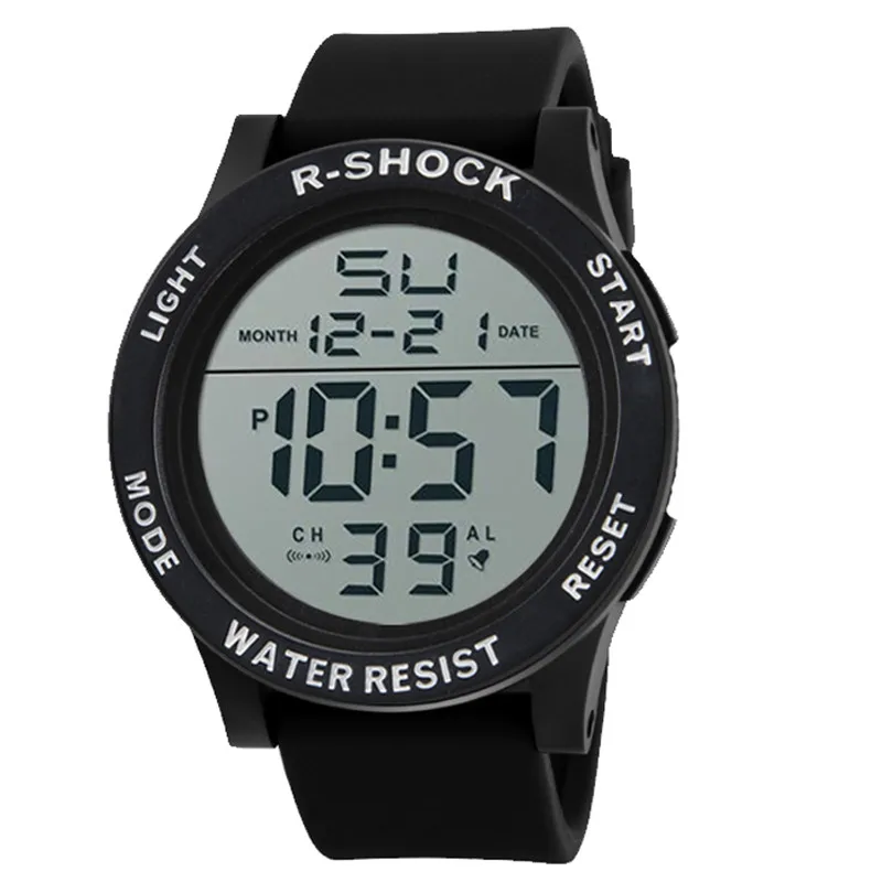 

Men's LCD Digital Stopwatch Date Rubber Sports Watch Water Resistant 5bar High quality PC Precise JP quartz movement