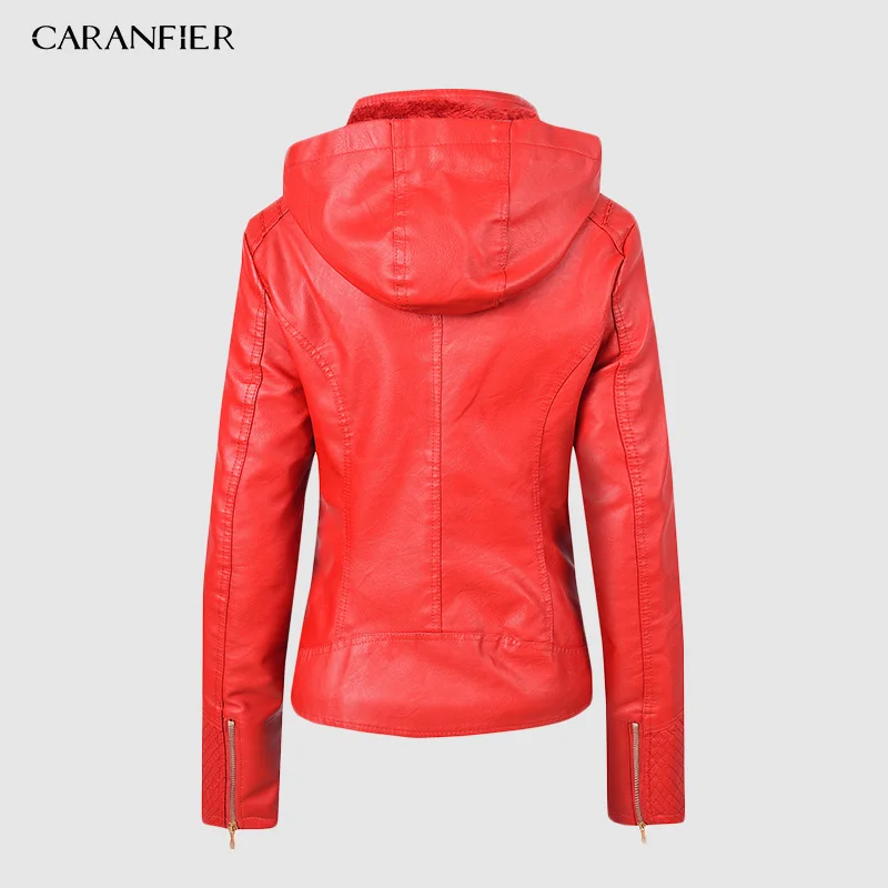 Куртка из искусственной кожи CARANFIER брендовая куртка с капюшоном на осень и зиму S