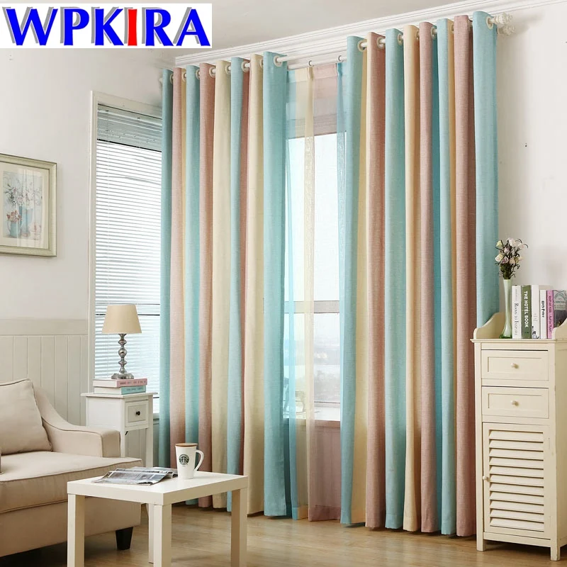 

Rustic Curtains Solid Color Faux Linen Panels Colorful Rainbow Curtain Striped Pattern Living Room Finished Curtains WP391-30