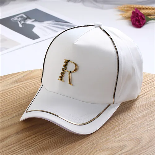 01906-jiejia Silk fabrics Metal R Letter VISORS cap men women baseball hat - Цвет: Белый