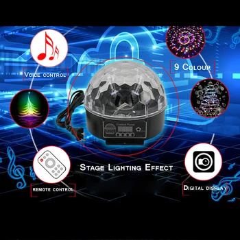 

9 Colors 25W Crystal Magic Ball Led Stage Lamp Multi-mode Disco Laser Light Party Lights Sound Control DMX Stage Light