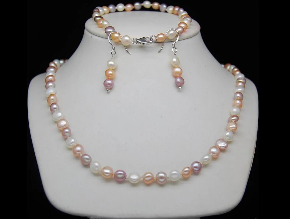 

nice 6-7mm multicolor Pearl Necklaces & Bracelets & Earrings set (A0423)