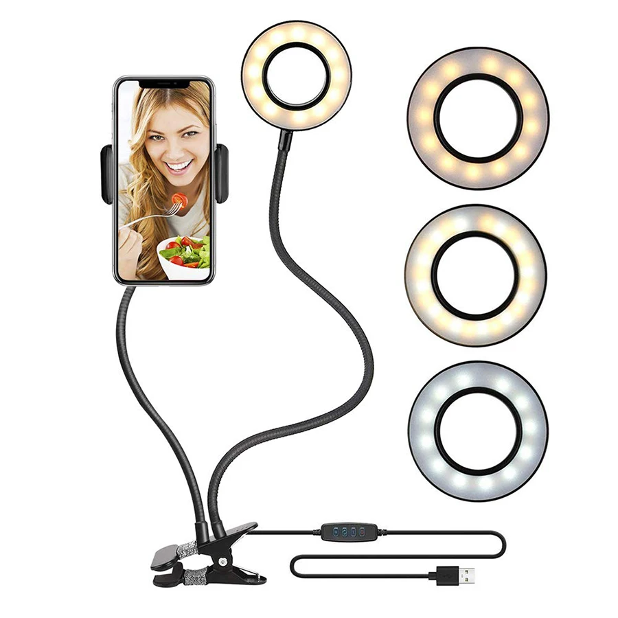 

Dimmable LED Selfie Ring Light with Cell Phone Mobile Holder For Youtube Video Live Studio Adjustable Desk Lamp Makeup Light
