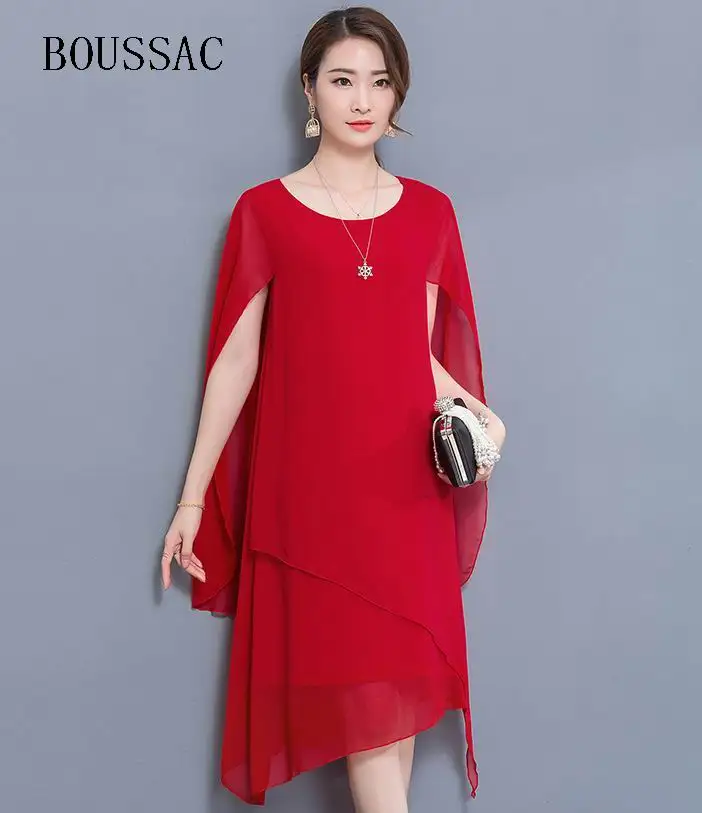 Шифоновое асимметричное женское платье большого размера с накидкой Vestidos летнее