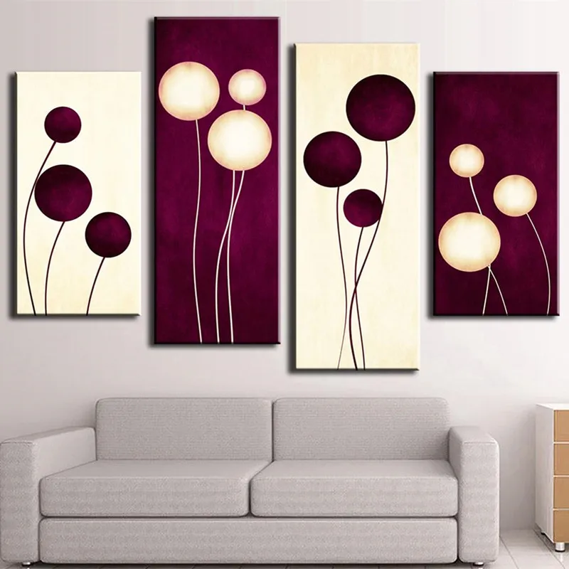 

Handpainted Abstract Flower Oil Paintings on Canvas 4 Panel Wall Painting Lienzos Modern Home Decor Art Pictures For Living Room