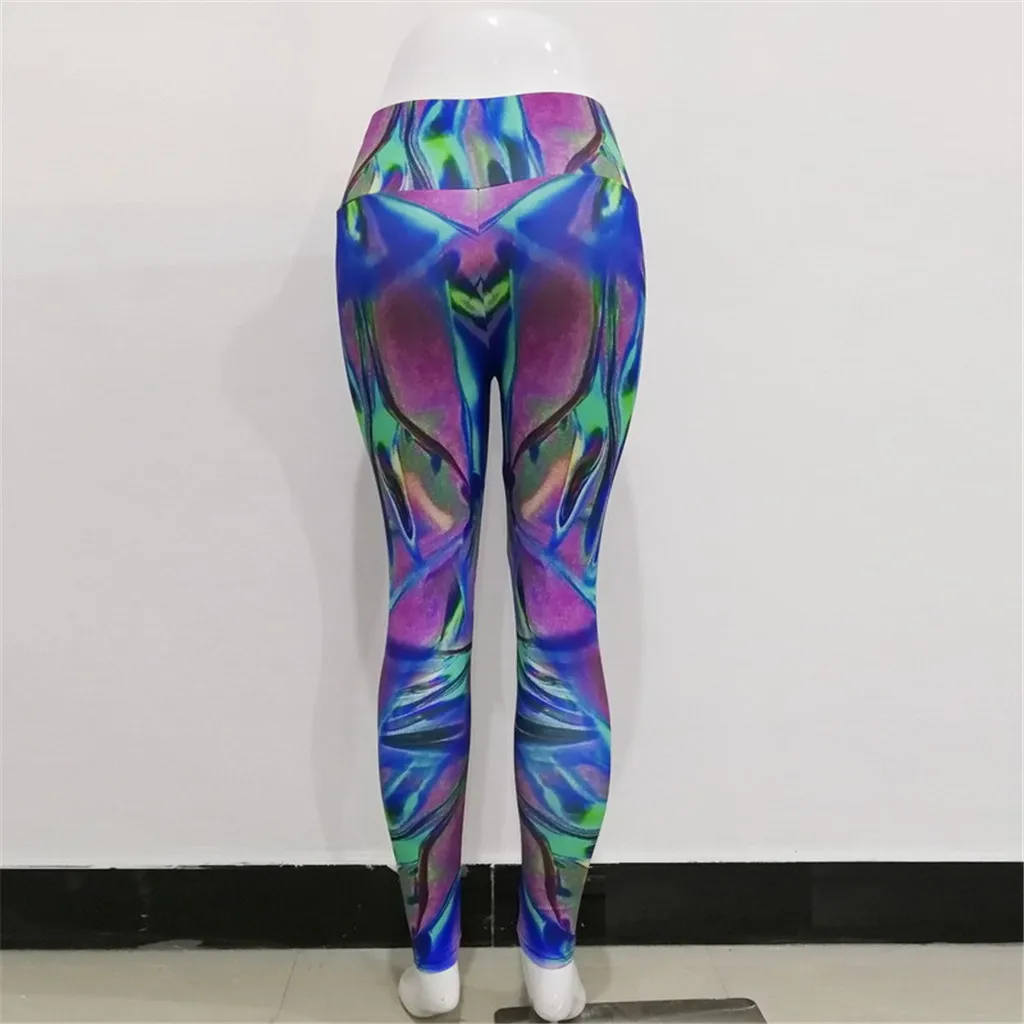 Ladies'printed высокая талия бедра тянущиеся под брюки для бега фитнеса йоги