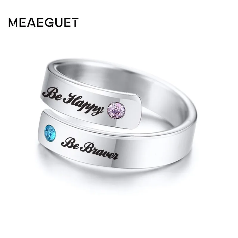 

Personalized Birthstone Rings For Women CZ Stone Engraved Two Name DIY Wedding Jewelry For Girls Lady