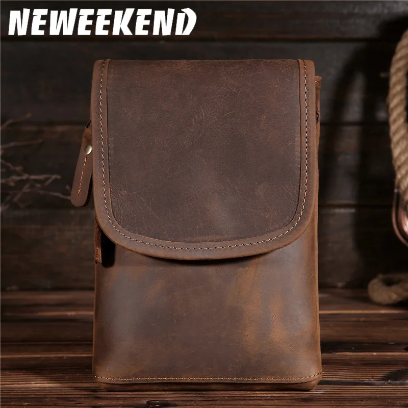 

2017 New Men's Waist Bag Genuine Crazy Horse Leather Hip Belt Bum Pack Loops Travel Phone Purse Pouch Fanny Pack B2093