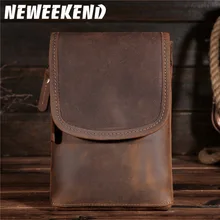 2017 New Men's Waist Bag Genuine Crazy Horse Leather Hip Belt Bum Pack Loops Travel Phone Purse Pouch Fanny Pack B2093 misfits crazy horse cow leather mens waist bag genuine leather travel small fanny pack belt loops hip bum bag male phone pouch