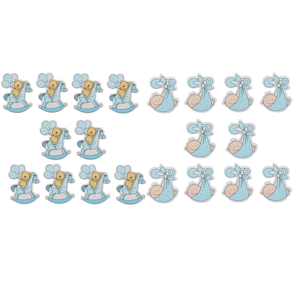 20pcs Baby Style Wooden Embellishment for Card Making Baby Shower Decor Blue