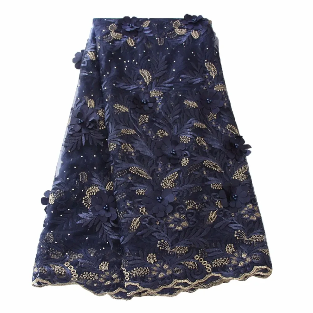 

Ourwin 3d Lace Fabric 2018 High Quality Lace Navy African Lace Appliqun With Beaded Embroidered Lace For Nigerian Wedding Dress