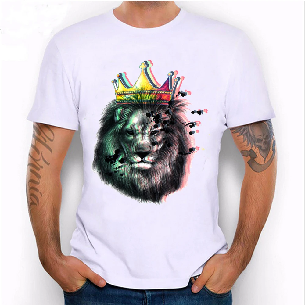 New summer hipster Harakuju cool design men's short sleeve Lion Face print T-Shirt the king male Tops street boy funny Tee | Мужская