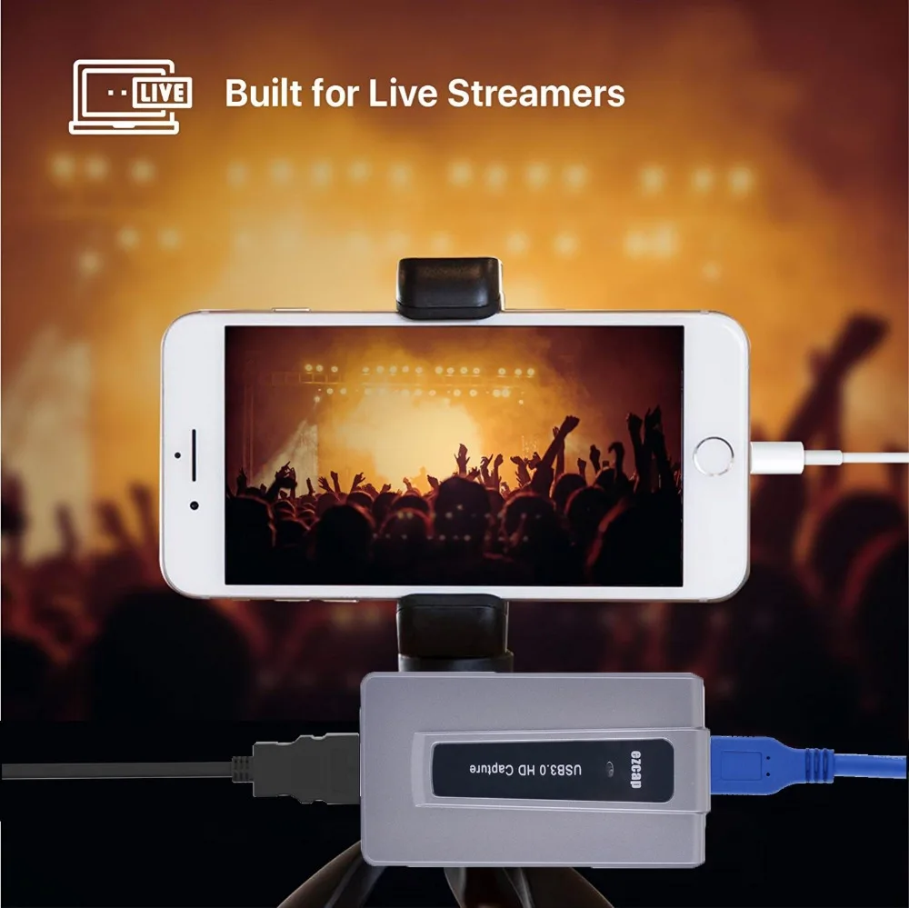 

1080P 60fps HD Audio Video Grabber Recorder USB 3.0 HDMI Capture For Windows Mac Phone Live Stream Broadcast Webcasting OBS VLC