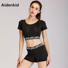 Women's Yoga Set Fashion Breathable Short Fitness 2 Piece Sportswear Fitness Wear Summer Outdoor Running Yoga Set Black Letters