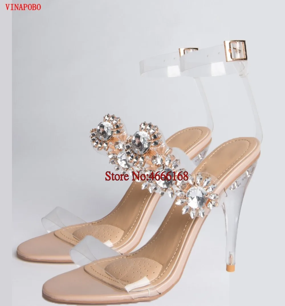 

Vinapobo 2019 New Women's Gladiator Sandals Buckle Strap Mixed Color Crystal Chain Transparent PVC high heel Sexy Summer Sandals