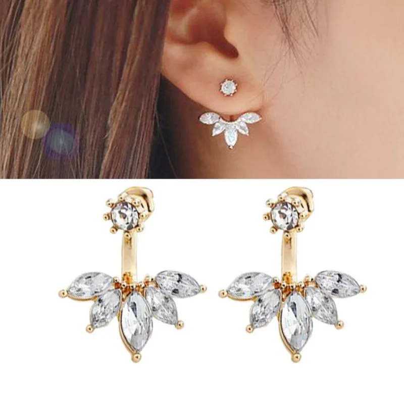 Smjel New Crystal Flower Earrings Piercing Ear Jackets Jewelry Wedding