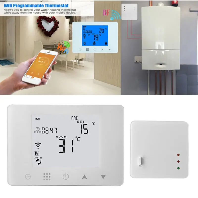 

WiFi & RF Wireless Room Thermostat Wall-hung Gas Boiler Heating Remote Control Temperature Controller Weekly Programmable
