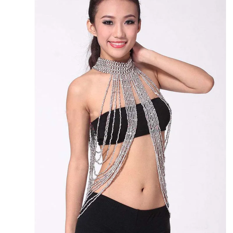 

New Dancing Belly Dance Costume Long Bead Necklace Bracelet Gold/Silver 2 colors