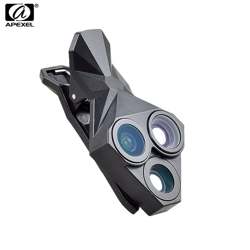 

1Pcs APEXEL HD Universal 3 in 1 0.65X wide angle+ 160 Degree Fisheye+20X Macro Lens for Apple iPhone 5s 6 7 plus Phone Camera