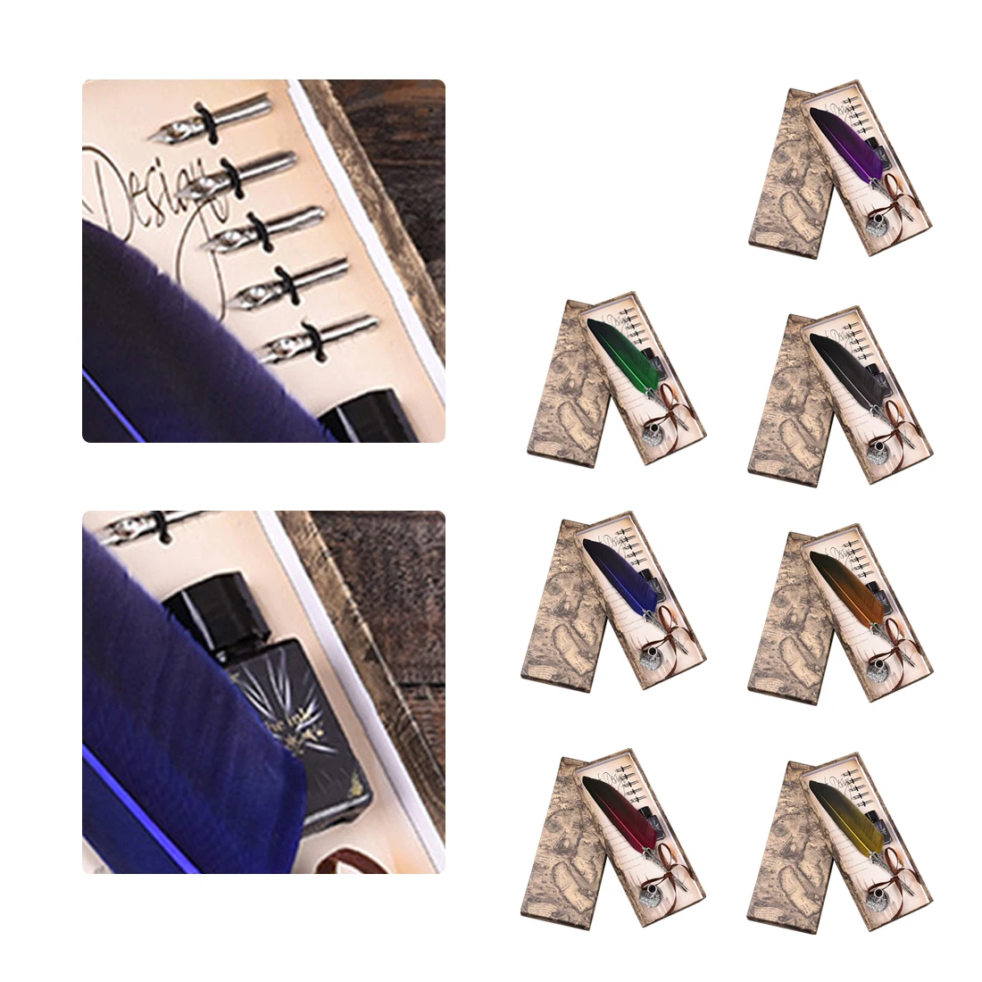 

Creative Beautiful Colored Goose Feather Pen Vintage Feather Dip Writing Ink Pens Set Stationery Gift 7 Color Quill Fountain Pen
