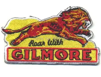

Roar with gilmore Embroidered iron on patch badge for biker vest jacket lion motor oil gasoline MC motorcycle hot rod americana
