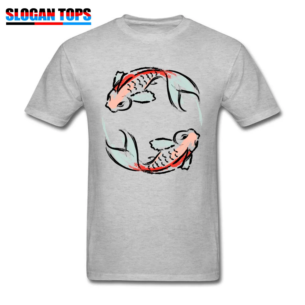 Prevailing koi japanese cuisine goldfish Top T-shirts Summer/Autumn Crew Neck 100% Cotton Tops Tees for Men T-shirts Design koi japanese cuisine goldfish grey