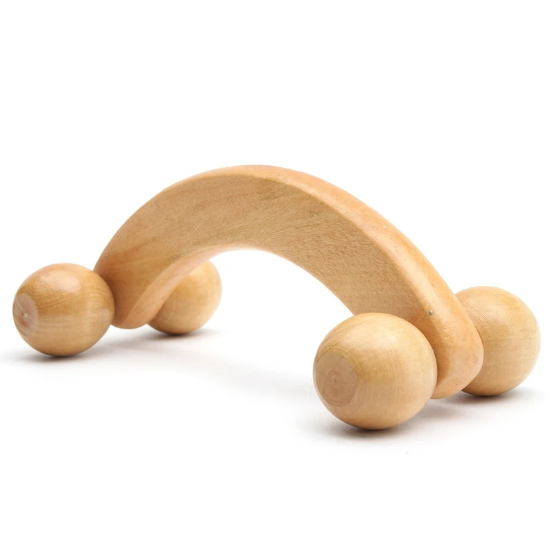 Practical Wooden Handheld Massager Four Wheels Roller Body Leg Fitness