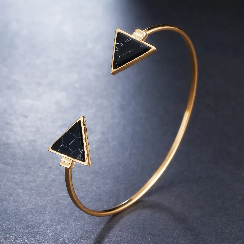 Золотой тон панк трендовый белый черный треугольник искусственный мраморный браслет на запястье с камнем браслет для женщин модные ювелирные изделия - Окраска металла: Black