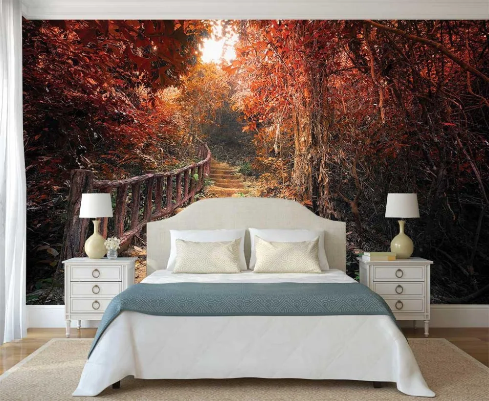 Пользовательские 3D фото обои осень лес путь декоративный настенный плакат искусство съемные настенные Фотообои Наклейки