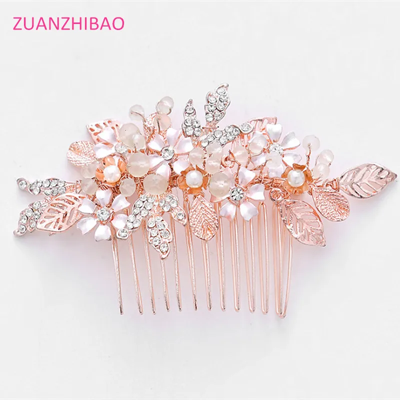 

2019 New Crystal Flora Fashion Bridal Hair Comb Rose Gold Alloy Hair Pin Bride Jewelry Wedding Hair Accessories
