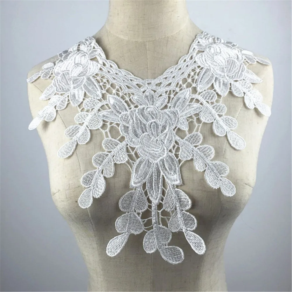 

FUYA New Embroidery Venise Big Flower Lace Neckline Fabric DIY Collar Lace Fabrics For Patchwork Sewing Scrapbooking Stamp White
