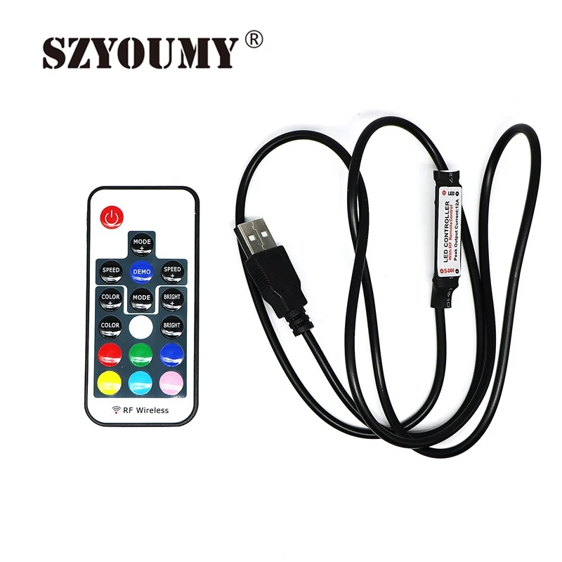 SZYOUMY USB Светодиодные ленты 5050 RGB ТВ фонового освещения Комплект Cuttable с 17Key RF контроллера 30 компл