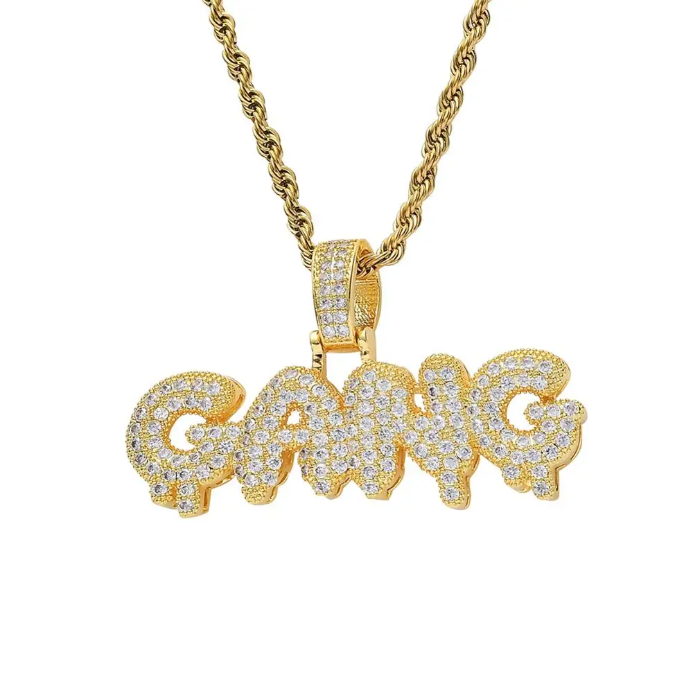 Латунное кубическое циркониевое ожерелье в стиле хип-хоп с подвеской в виде букв, ювелирные изделия для мужчин и женщин, подарок Iced Out CN072 - Окраска металла: gold color