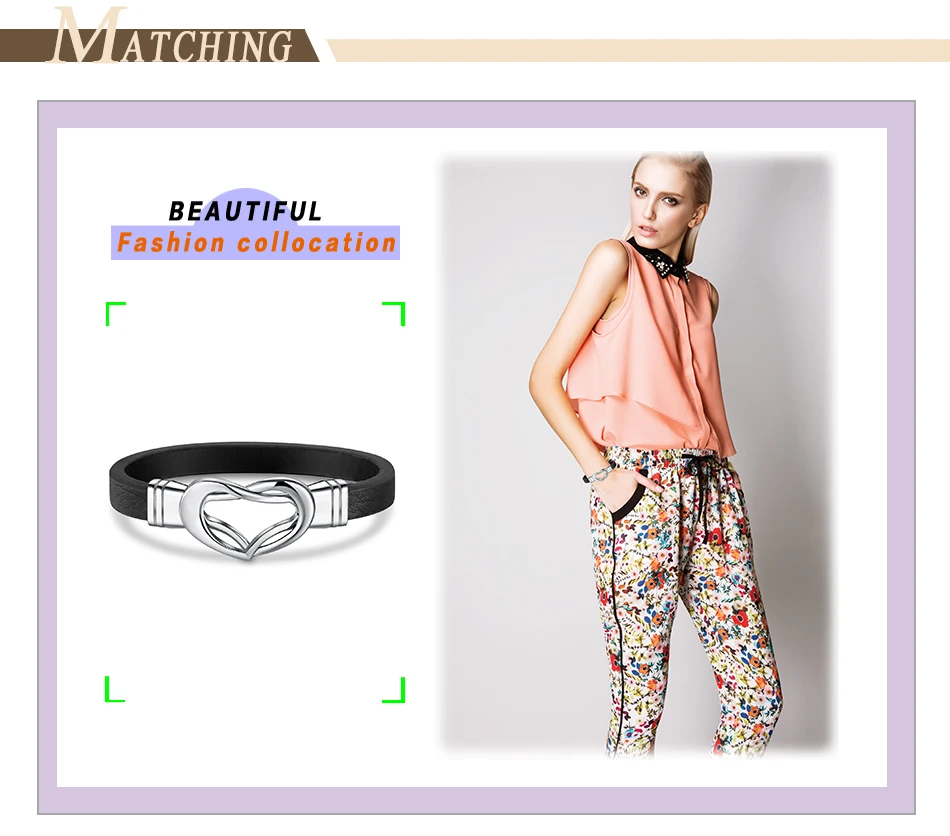women leather bracelet heart (9)pc