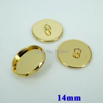 

14mm New Golden tone Plated Blank Bases Cabochons Style Circle Bezel tray Back Loop Buttons Pendant Caps Settings Wholesale