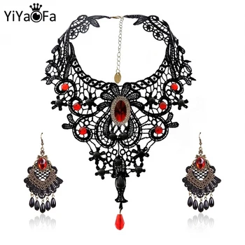 

YiYaoFa Handmade Exaggerated Jewelry Set Gothic Jewelry Black Lace Necklace & Earring Women Accessories Party Jewelry FYS-04