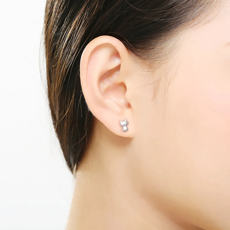 2018 New 925 Sterling Silver Lucky Cat Stud Earrings Fine Jewelry For Lady Sporty Style Birthday Gift For Women Daily Wear (5)